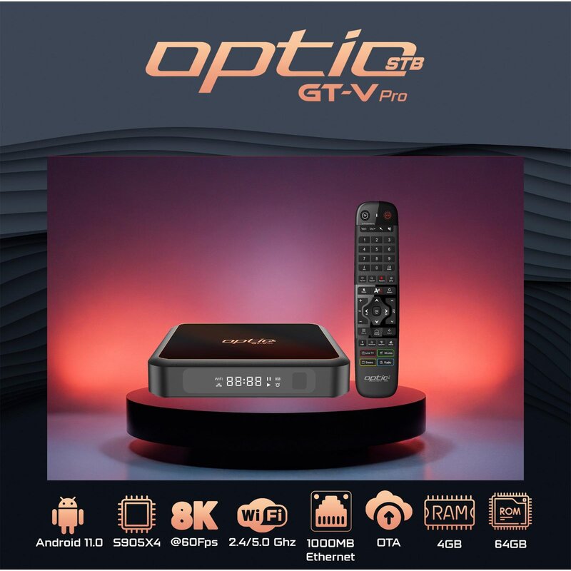 https wwwkosmos24com optic gt v pro 8k 4k uhd android 110 ip receiver 4gb ram 64gb flash 2g 5g wifi gigabit wlan bluetooth microsd hdmi usb 30 1